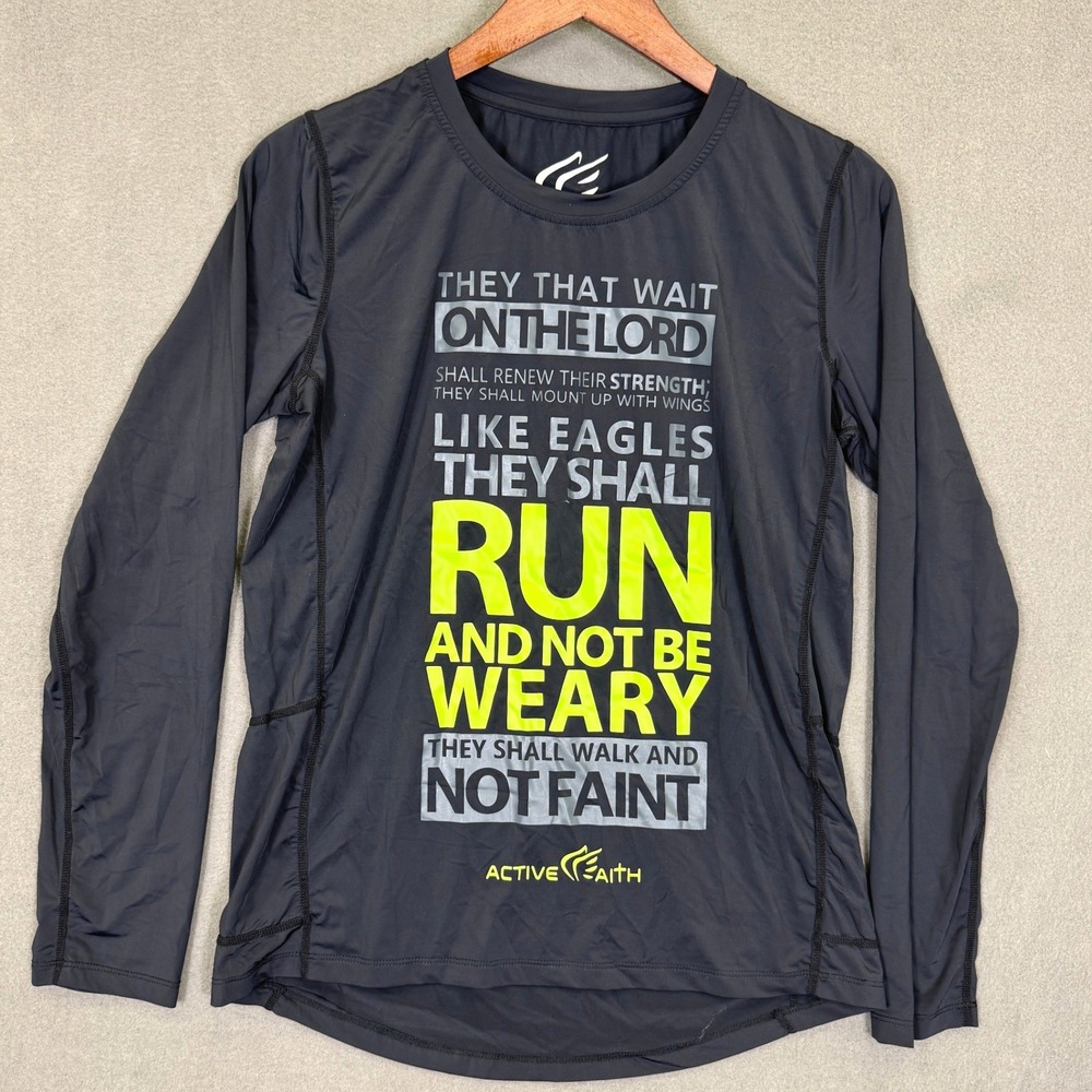 Isaiah 40:31 Shirt Men L Black Active Faith Christian Long Sleeve Graphic Tee